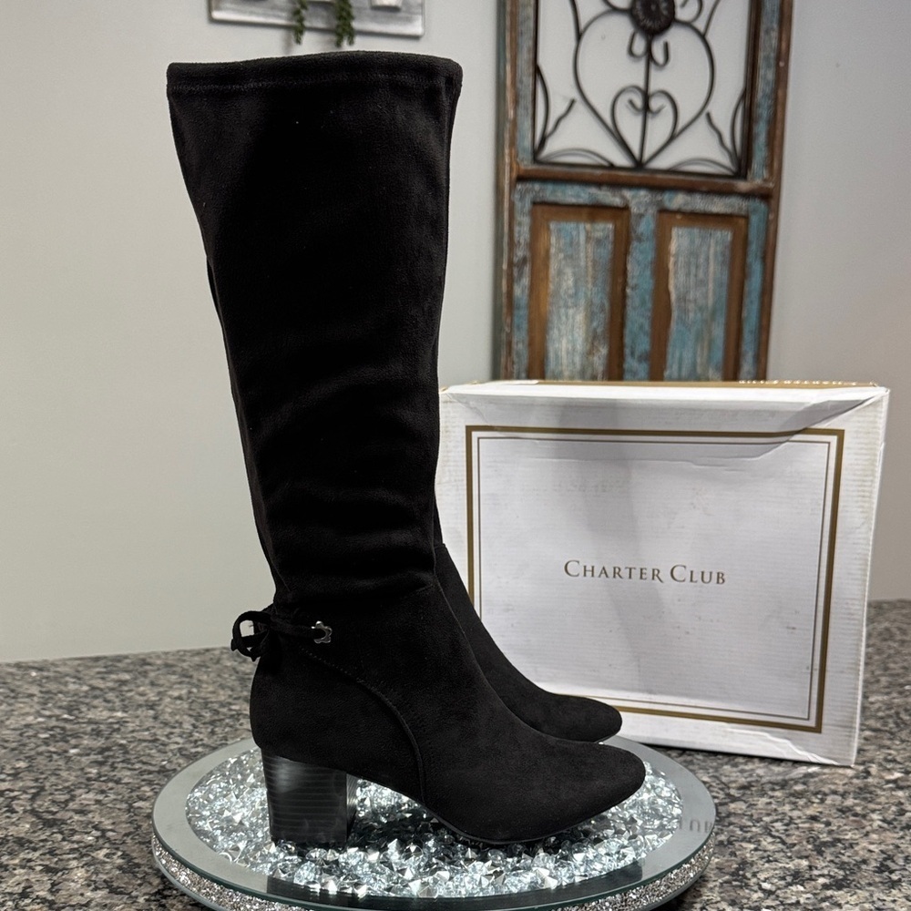 Charter Club Women's tall fabric Black Boots NWT 5.5